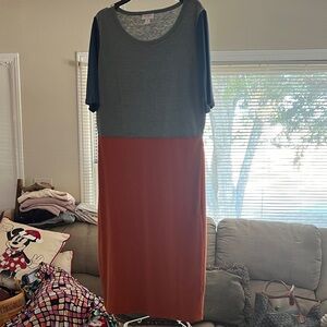 LuLaRoe Gray and Rust Midi Dress